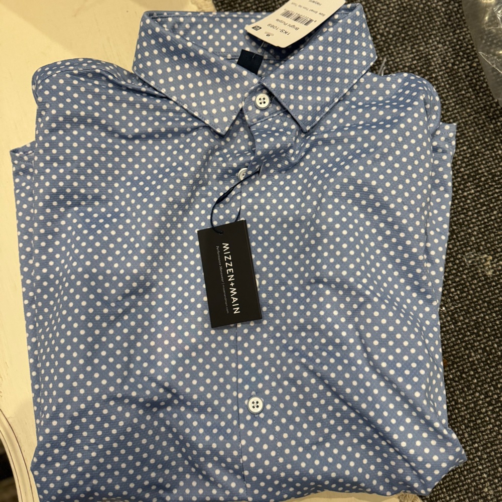 Blue dot short sleeve button down dress shirt halyard mizzen main NWT no tuck